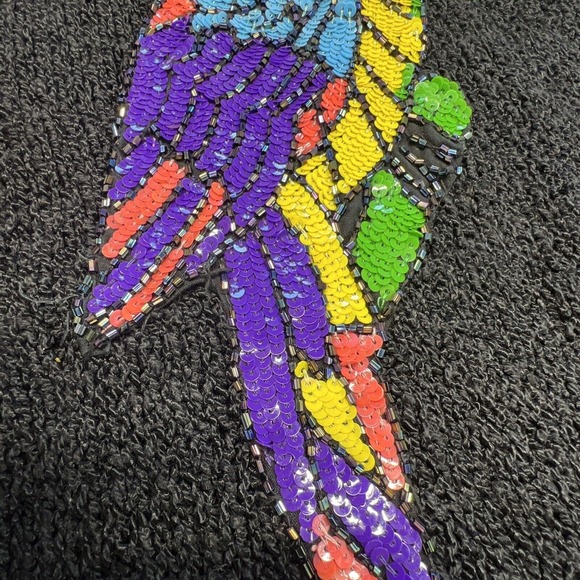 Thumsup Women's Vintage Sweater Rayon Blend Black Sequin Parrot Medium‎ - Picture 7 of 7